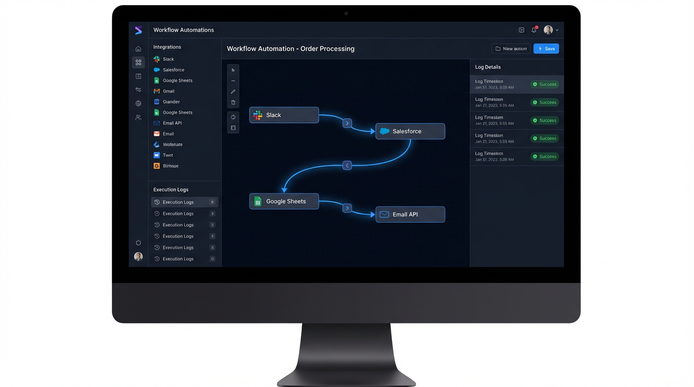 Workflow automation dashboard showing connected services and data flows
